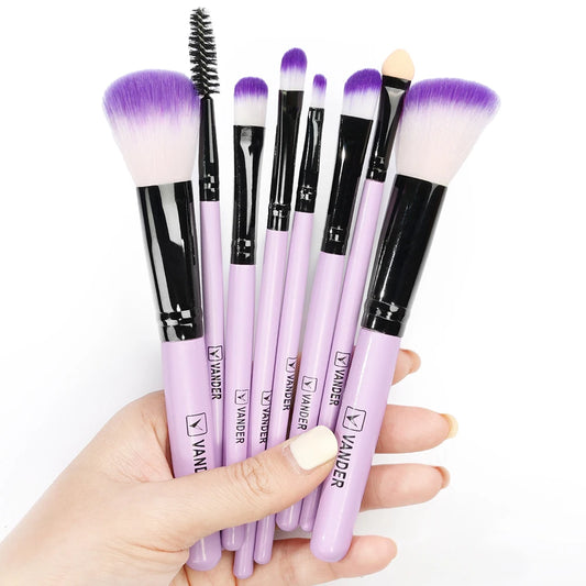 Purple 8Pcs Makeup Brush Set Cosmetics Foundation Powder Blush Makeup Brushes Eyeshadow Kabuki Blending Brush Face Beauty Tools